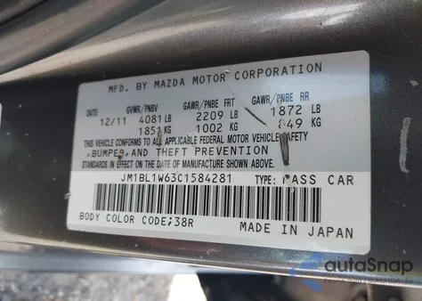 2012 Mazda Mazda3 S Grand Touring из США, поврежденный, VIN JM1BL1W63C1584281